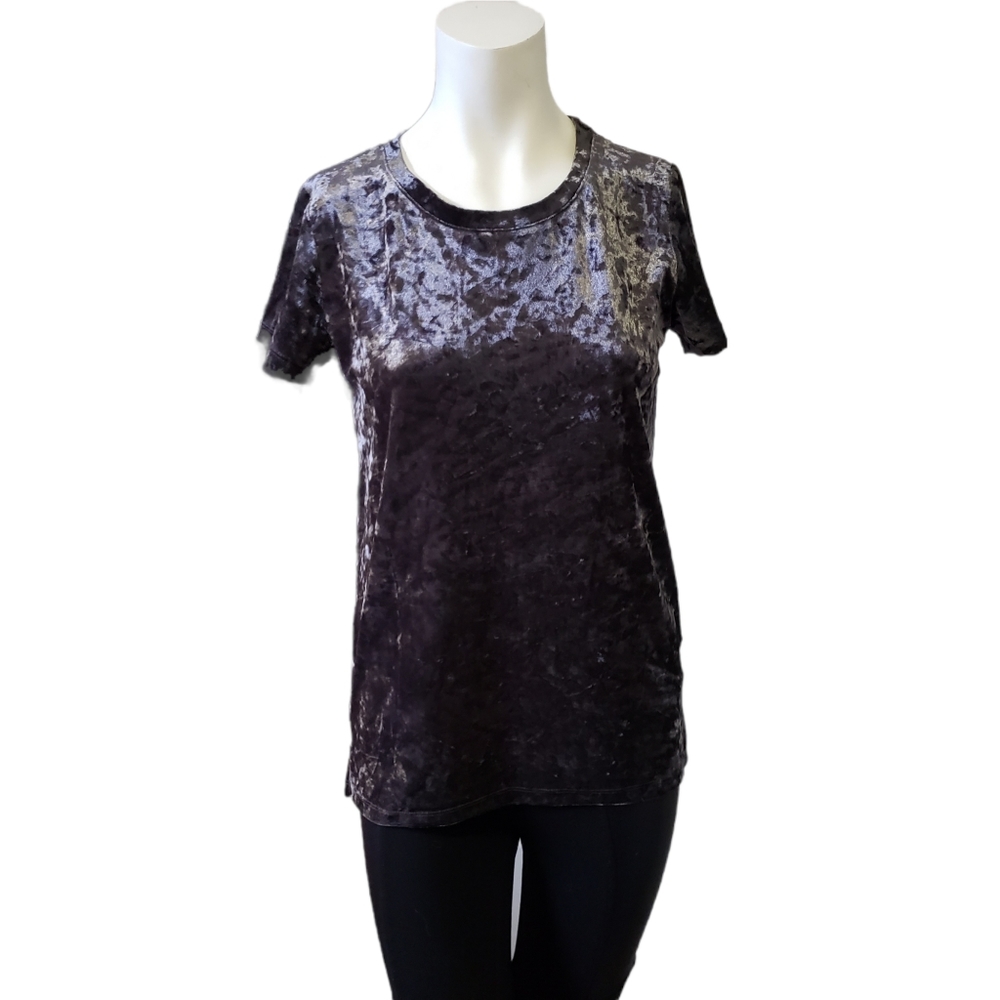 Soya Concept xsmall crushed velvet silver blue short sleeve shirt